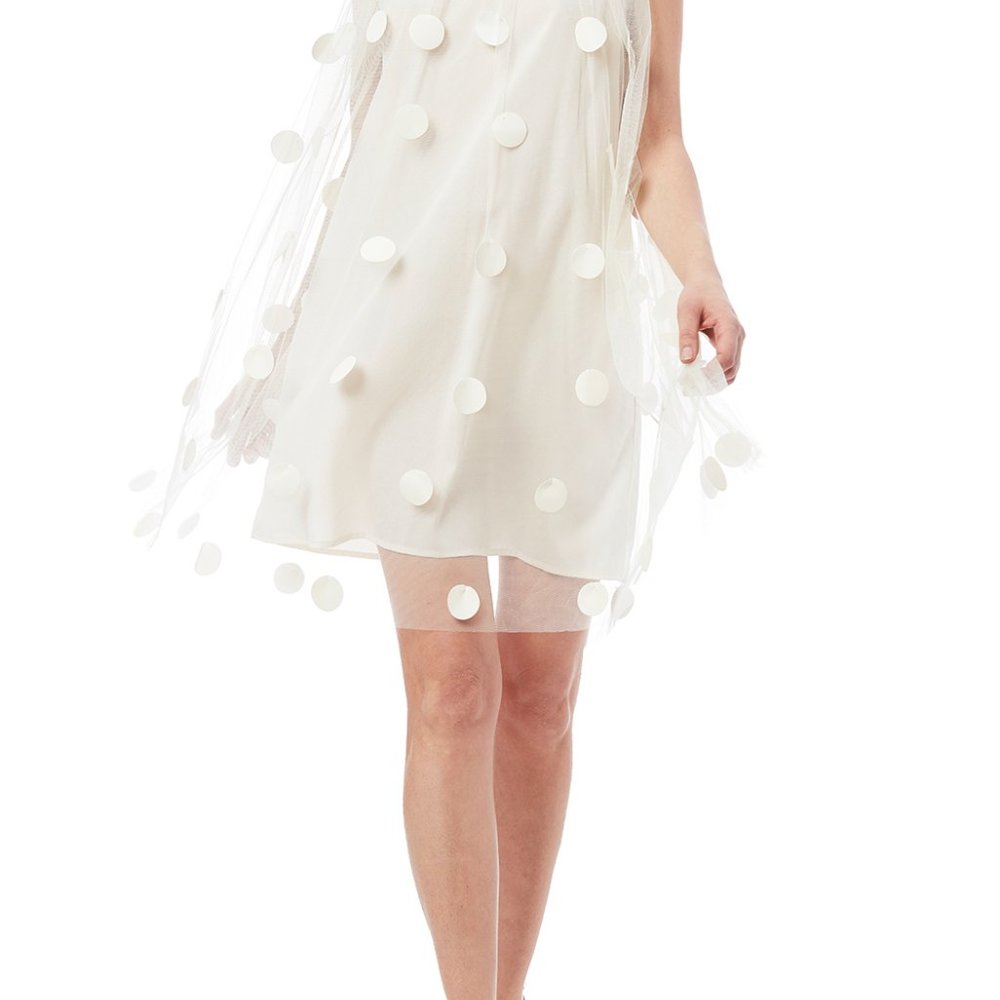 Gracia ivory polka dot chiffon sheer shift dress - Picture 2 of 11
